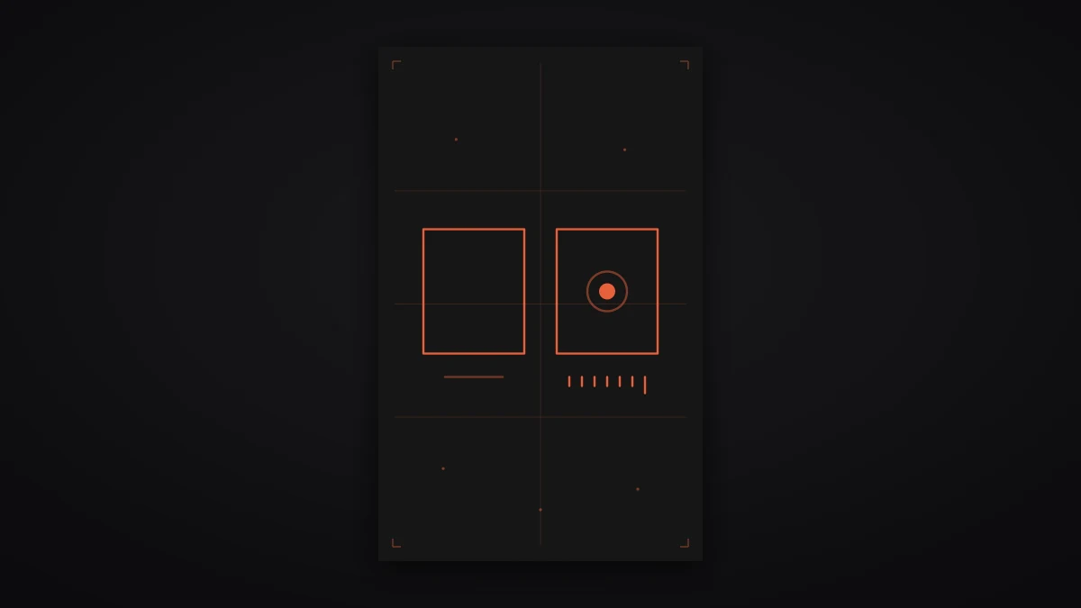 Orange detection markers on a dark wall grid, suggesting controls that fire or miss